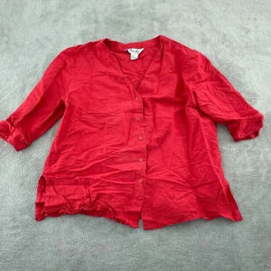 Louise Paris Linen Blend 3/4 sleeve button down shirt 16 Red 4203